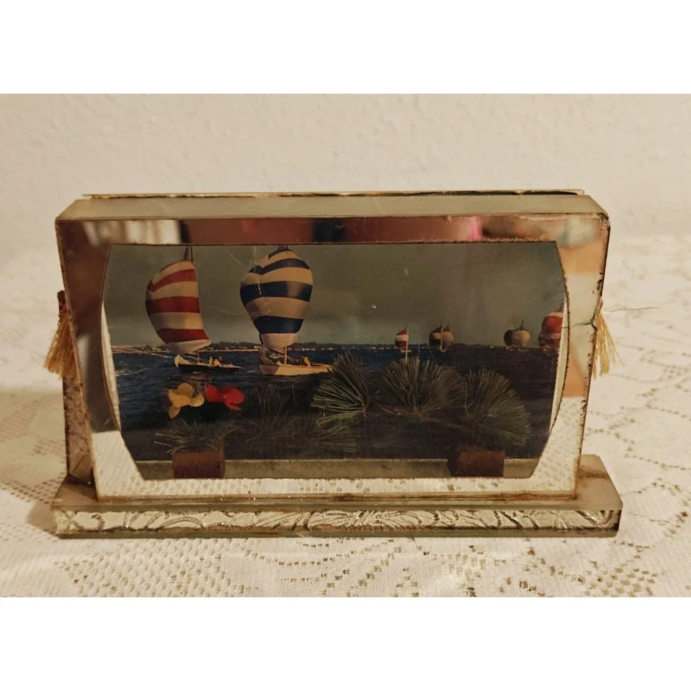 Vintage MCM Souvenir Sailboat Shadowbox